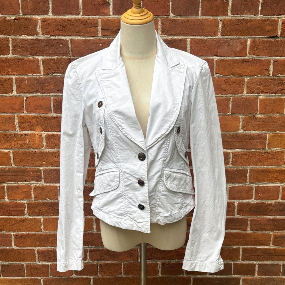 Vintage 1990s Kenzo White Cotton Button-Up Women's Blazer Jacket